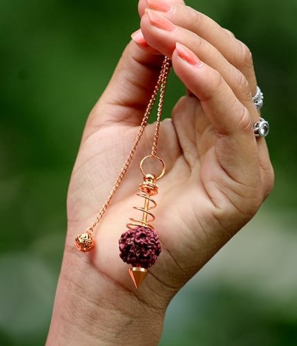 Jet Rudraksha - Muelle de espiral de péndulo chapado en cobre (A++ Jet International Crystal Therapy