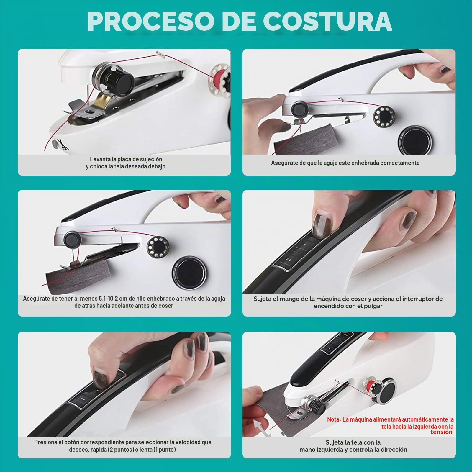 MáQuina De Coser A Mano, Mini MáQuina De Coser EléCtrica PortáTil Con Accesorios De Costura, FáCil De Usar Y RáPida De Coser, Adecuada Para Ropa, Telas, Cutains, Viajes A Casa
