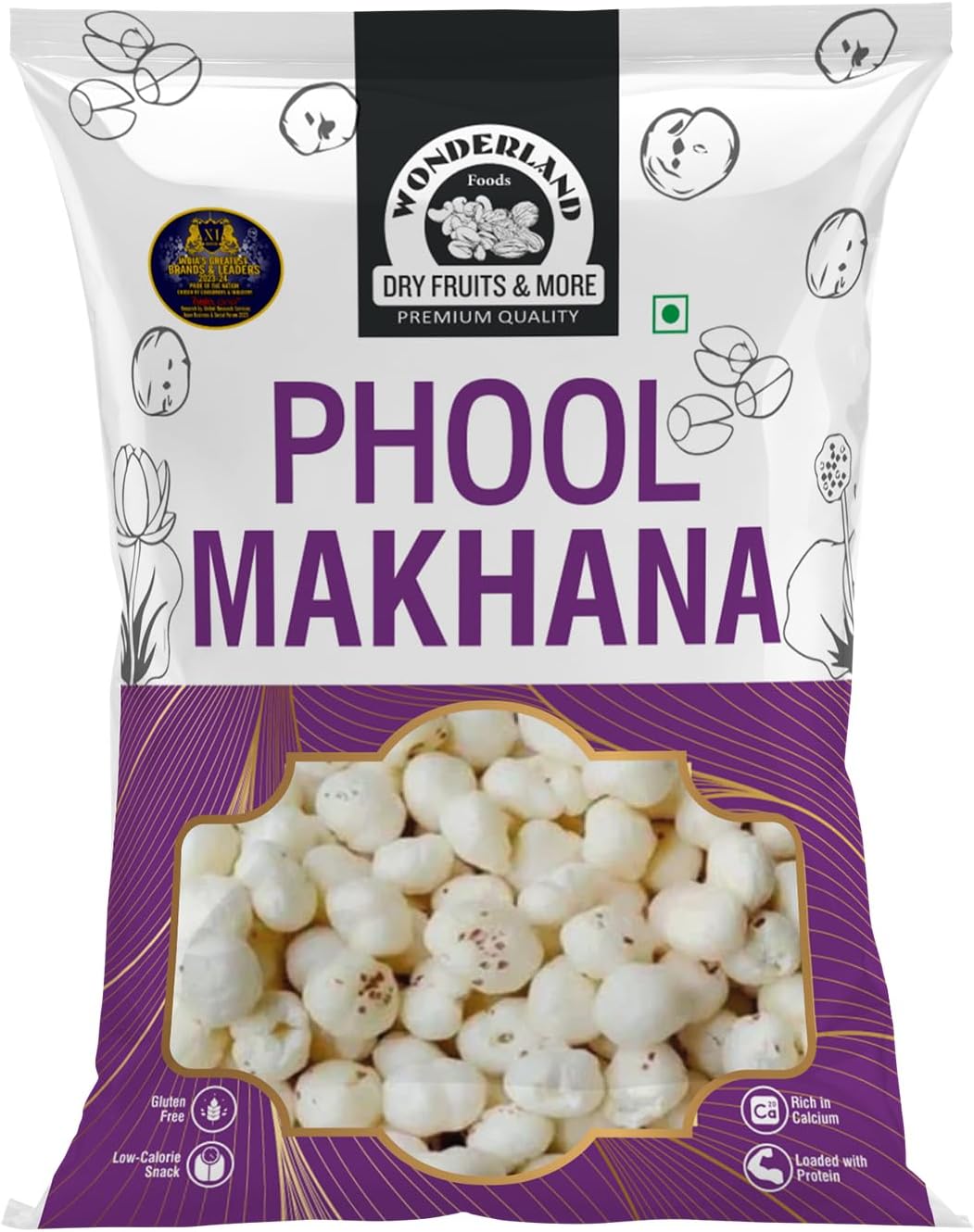 Wonderland Foods 250g Phool Makhana (Foxnut) Pack of 1 Pouch | Makhana For Vrat Prasadam | Healthy Lotus Seeds for Snacking | Puffed Makhana Kernels | Zero Cholesterol, Gluten Free, Calcium Rich & Vegan Superfood Gorgon Nuts