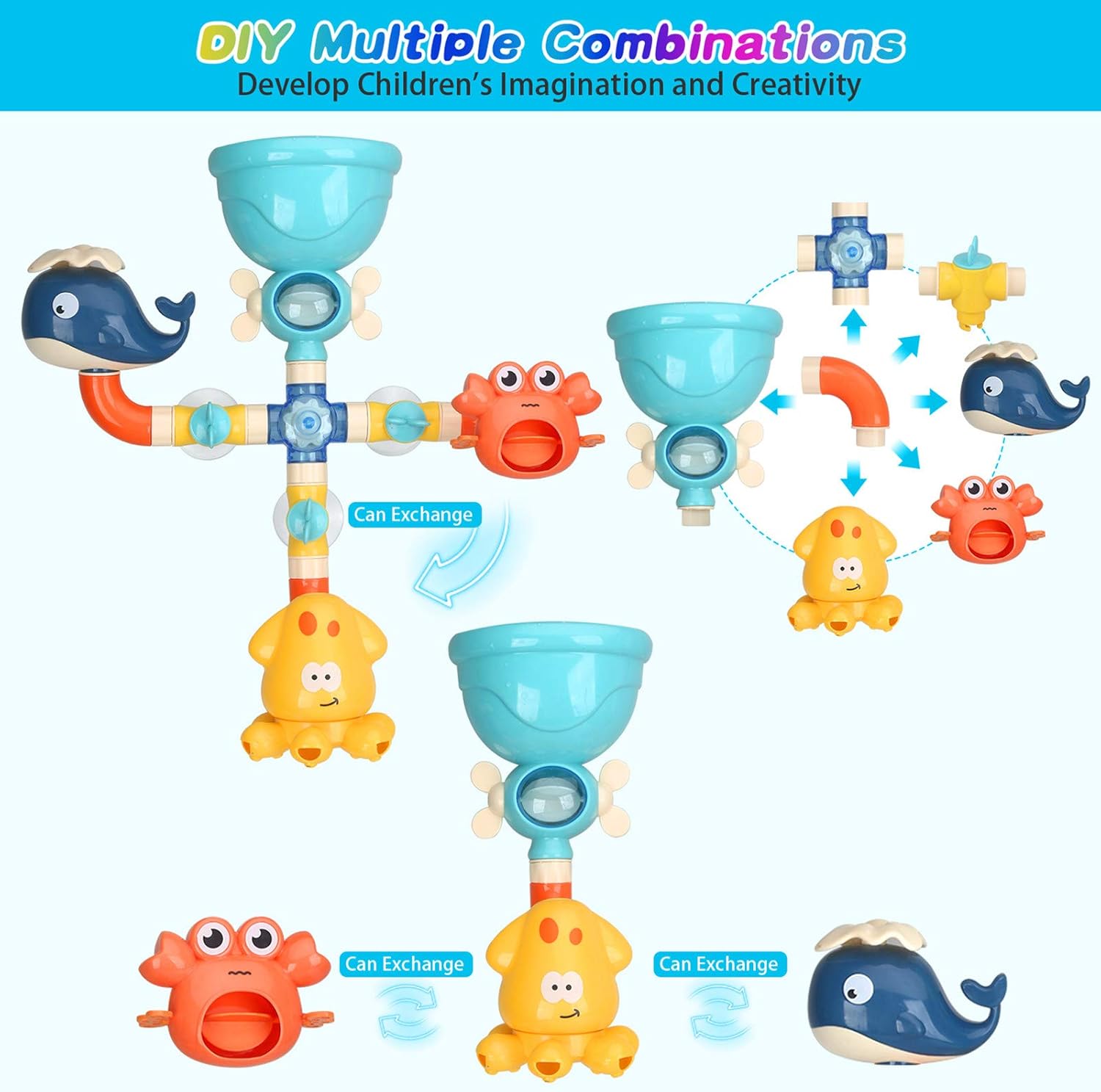 Bath Toys for Toddlers Kids 1 2 3 4 5 Years Old Boys and Girls, Bathtub Toy Baby Bathing DIY Pipes Tubes with Spinning Waterfall Water Spout Color Box : Toys & Games