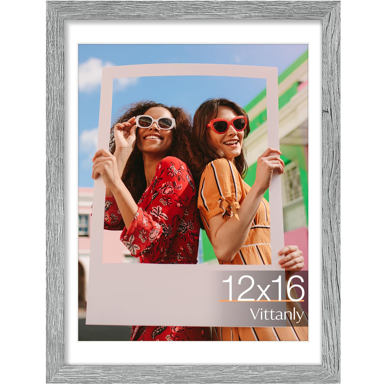 Vittanly 12x16 Picture Frame, Display Pictures 11x14 with Mat or 12x16 without Mat, Engineered Wood with Shatter Resistant Plexiglass, Poster Frame for Wall Display, Grey, 1 Pack — image 1