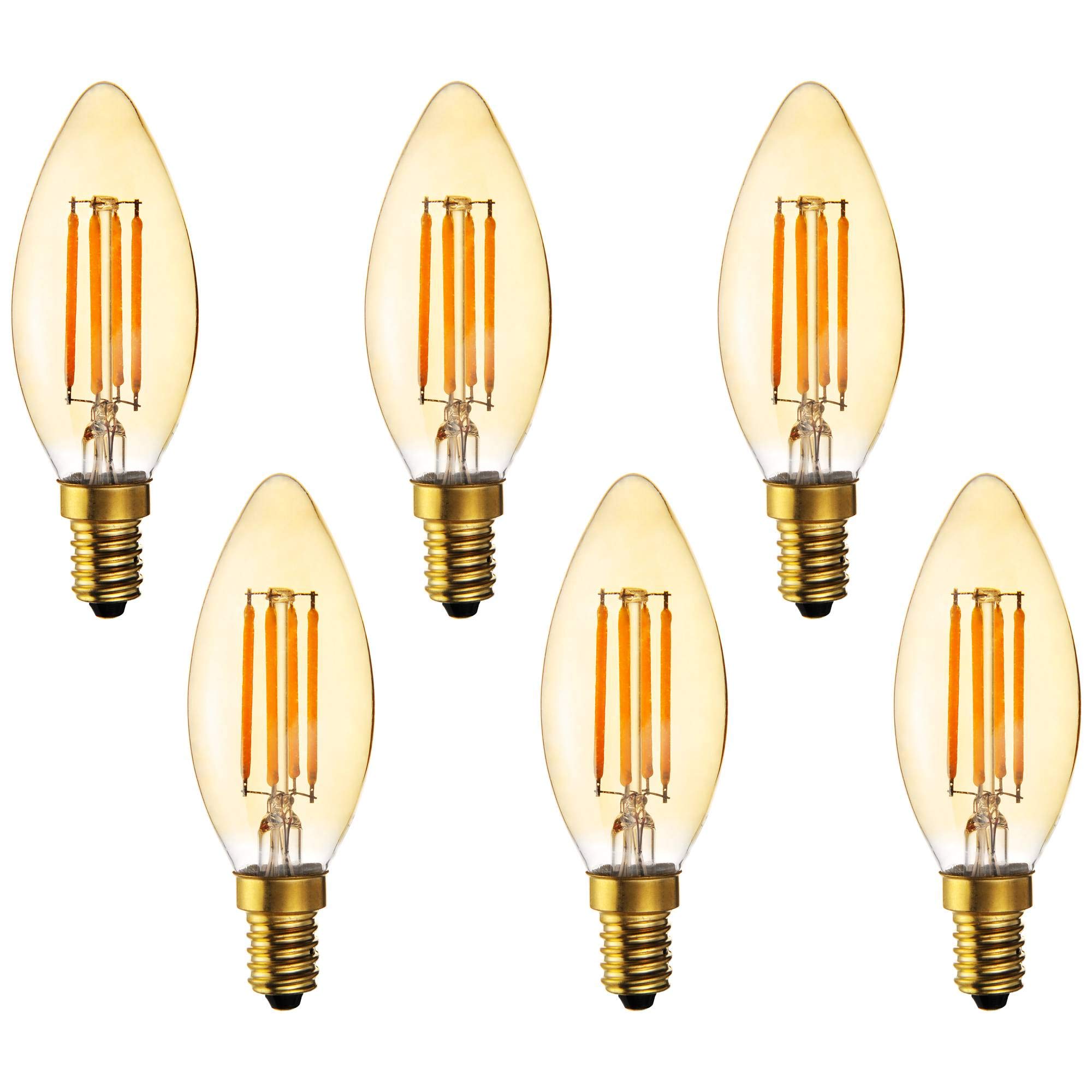 Tesler 40W Equivalent Amber 4W LED Dimmable Candelabra 6-Pack