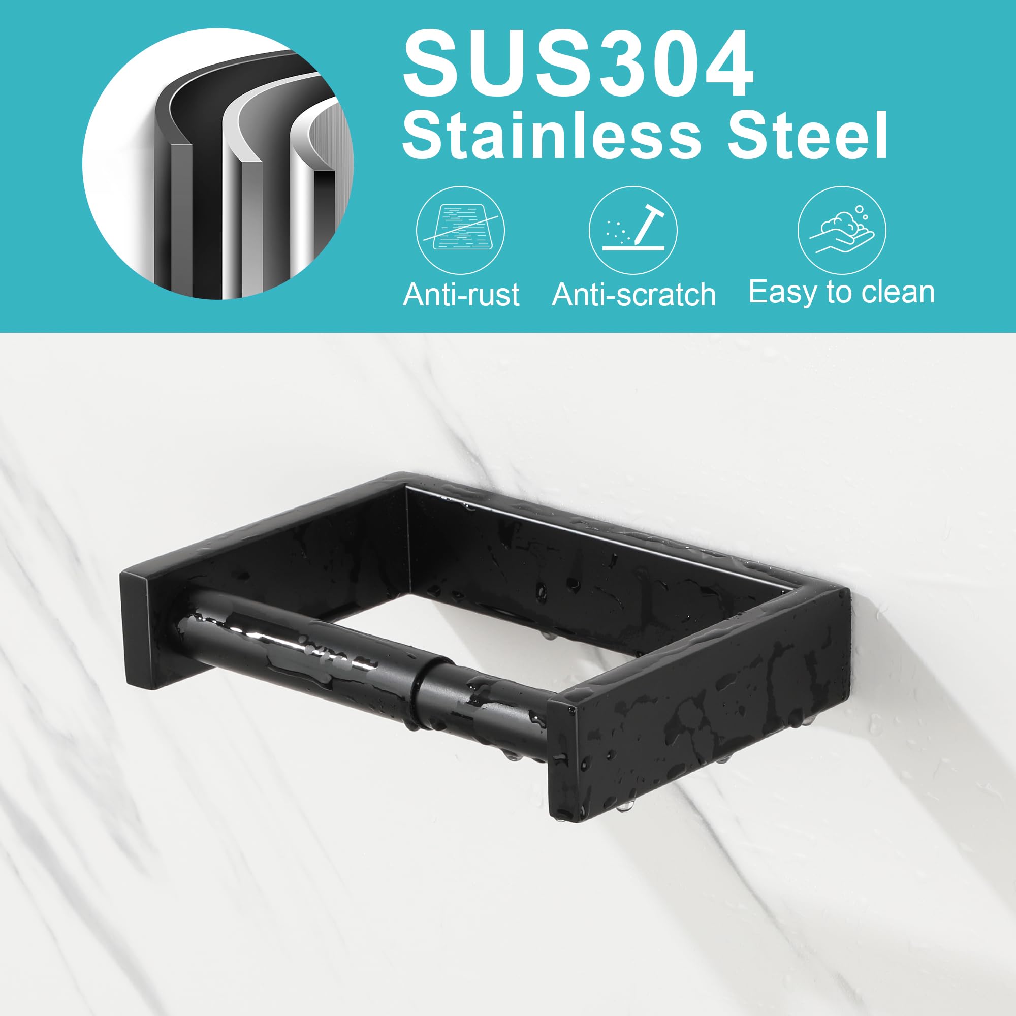 SAYAYO Black Toilet Roll Holder Wall Mounted Spring Loaded Toilet Paper Holder for Loo Tissue Roll SUS304 Stainless Steel Heavy Duty for Bathroom Kitchen - Image 4