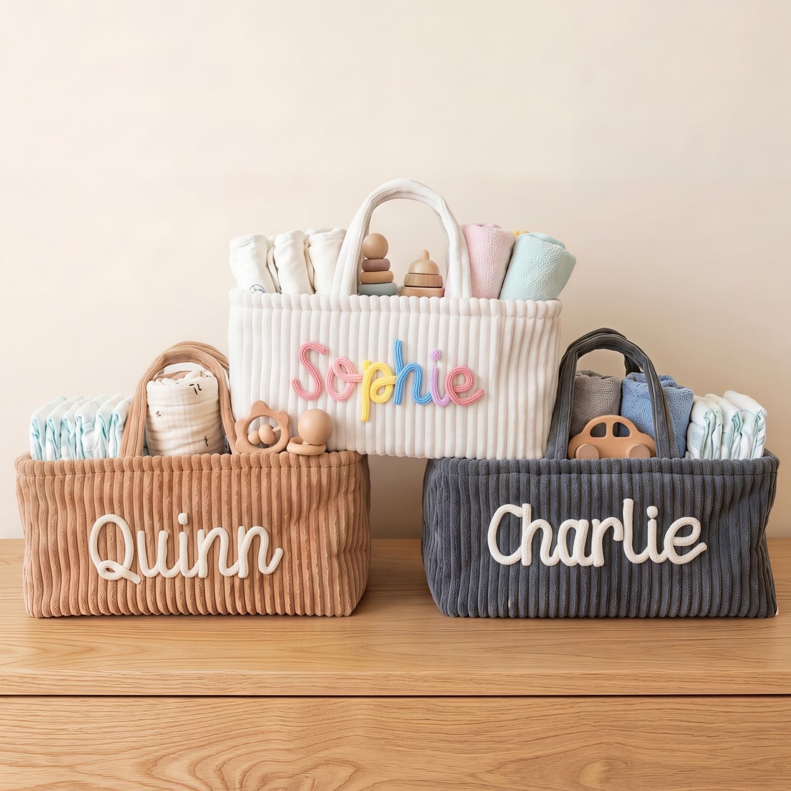 Personalized Name Corduroy Storage Basket, Nursery Decor, Laundry Hamper