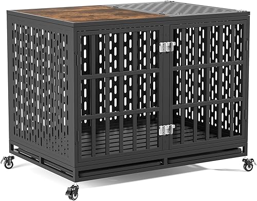 Huddycove Jaula resistente para perros de 48 pulgadas compatible con divisor opcional perrera extra grande para perros de alta ansiedad jaula