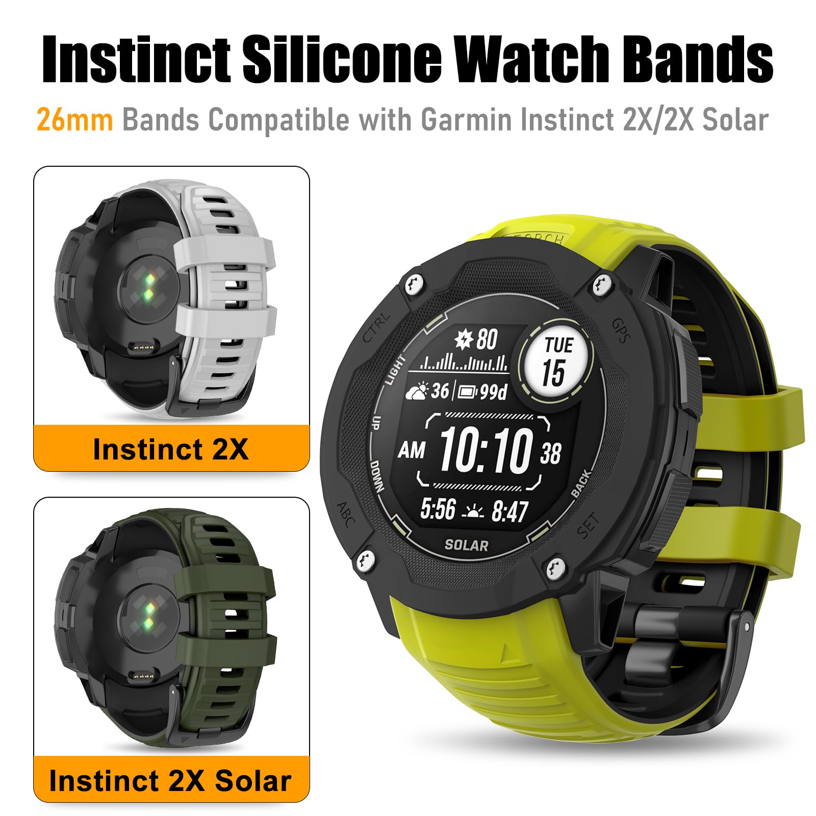 OVERSTEP Silikon-Armband Für Garmin Instinct 2X – Ersatzarmband Sport, Wasserfest, Mit Wechselwerkzeug, Verschiedene Farben