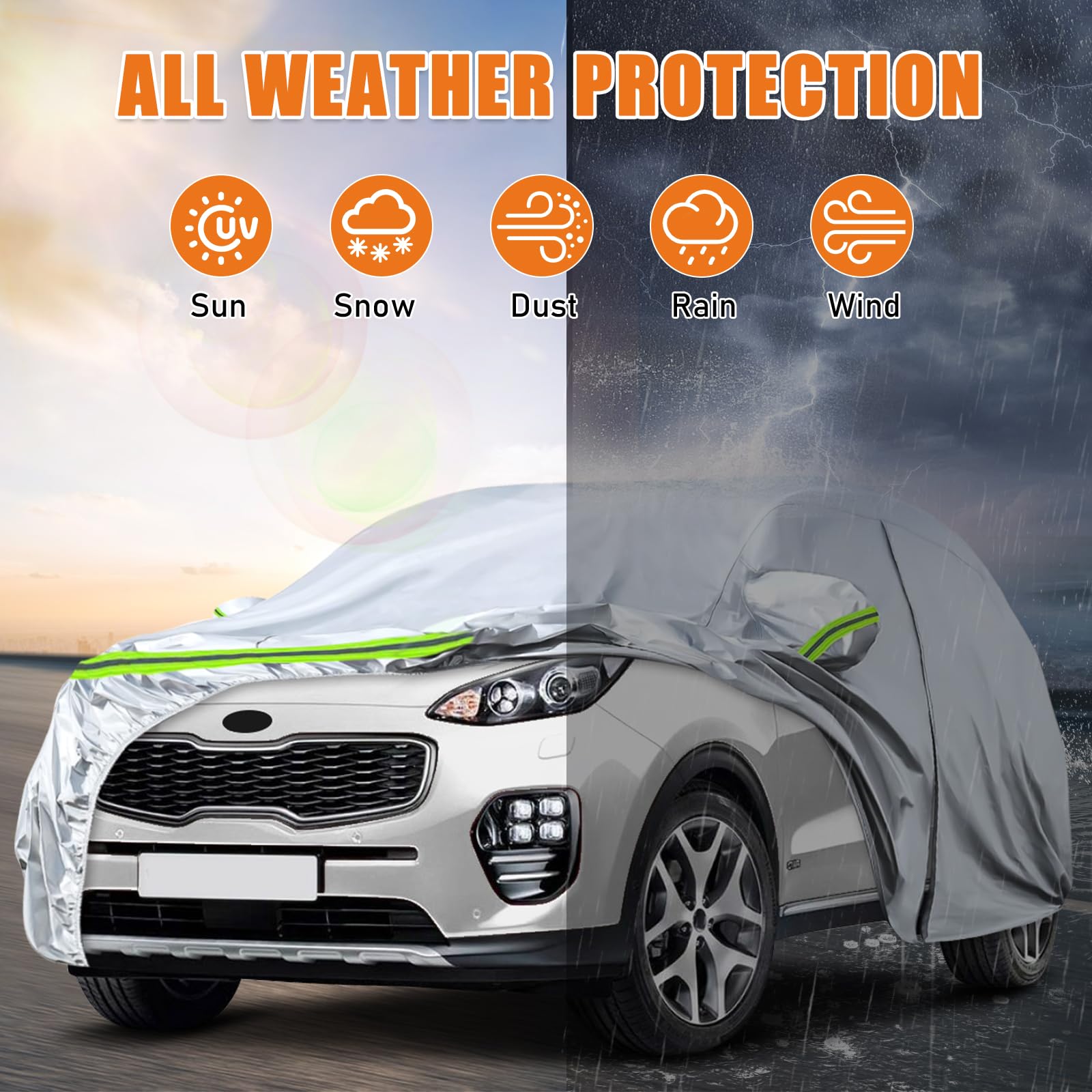 Telo Copriauto Impermeabile per Esterno Adatto per Kia Sportage 2010-2025, Copertura Completa per Estate, Protezione da Pioggia, Sole, Polvere e Raggi UV, Argento
