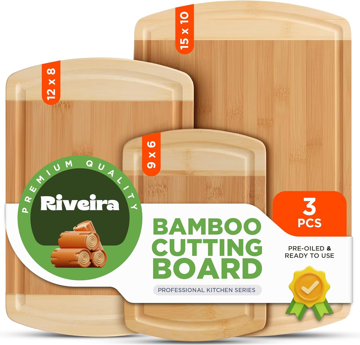 Riveira Two Tone Bamboo Wood Cutting Board – Versatile And Durable: Set Of 3 Pcs Rectangular Wooden Cutting Board – Natural Wooden Cutting Boards For Kitchen – Complete Bamboo Wooden Chopping Board
