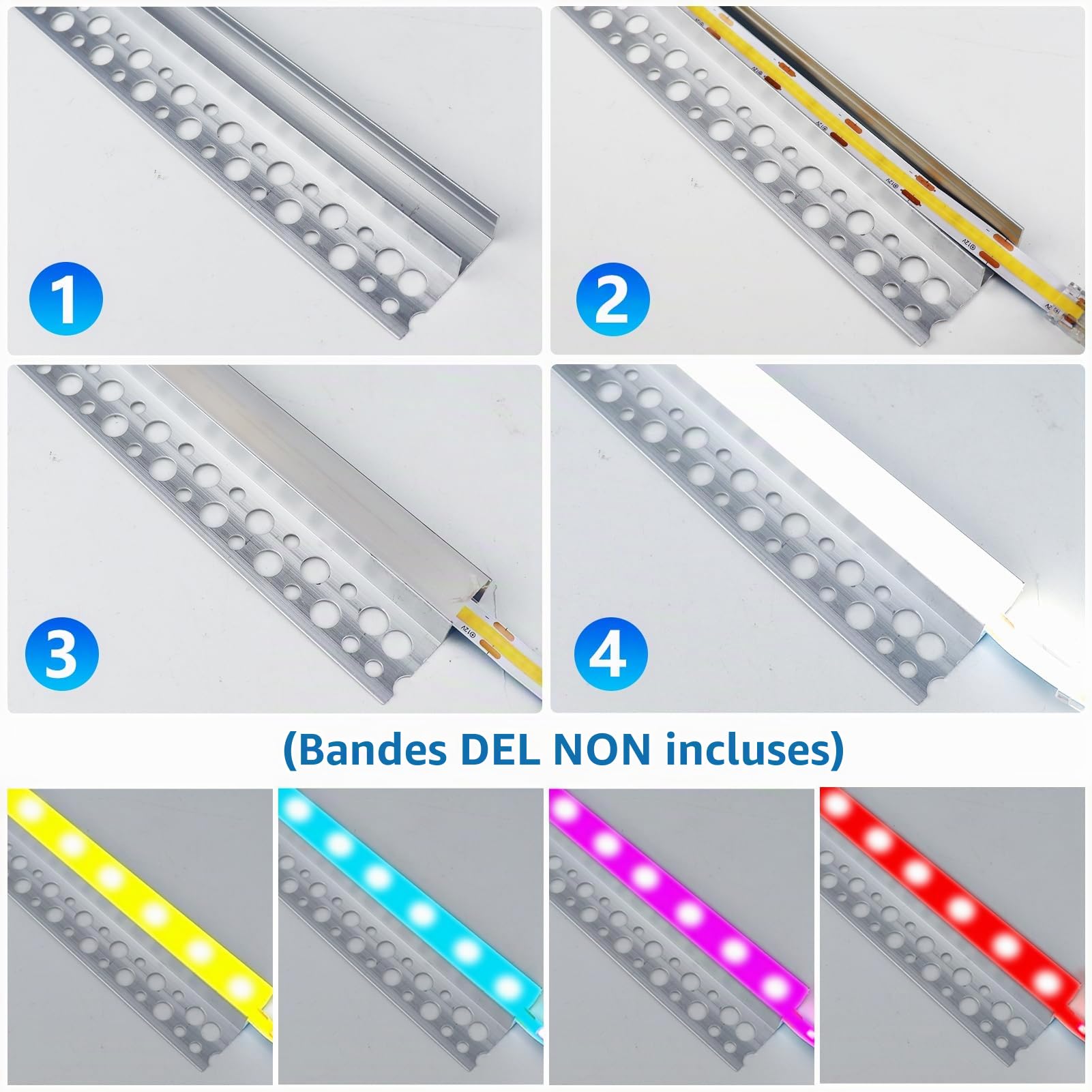 Profil en aluminium à encastrer LED inShareplus, 1 m 6-Pack de canaux LED en aluminium avec diffuseur laiteux, diffuseur LED à canal unique encastré sans bordure pour sous-placard, mur, plafond et