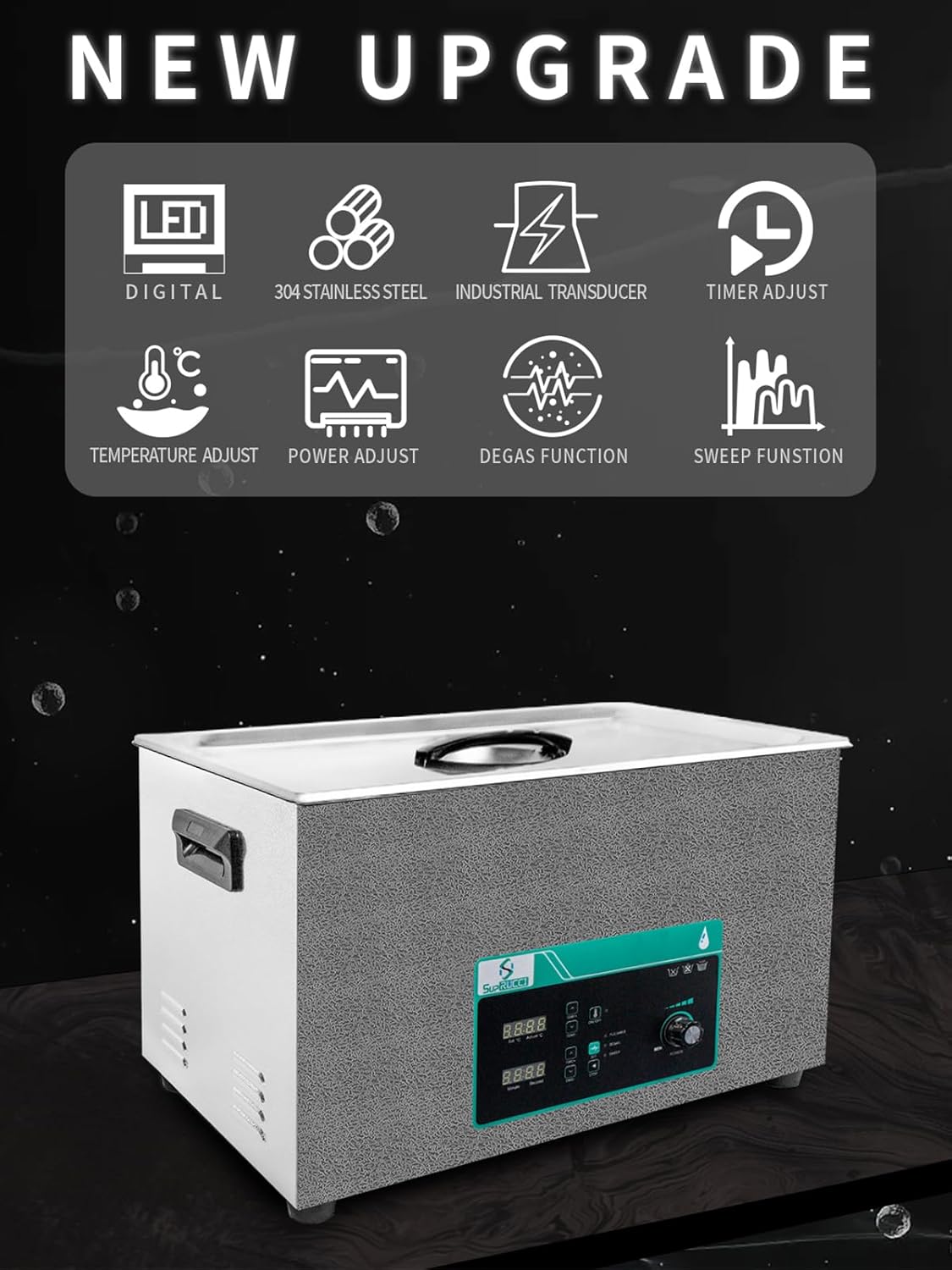 Ultrasonic Cleaner 30L, Sweep Function, 600W Power Adjustable Ultrasonic Parts Cleaner for Cleaning Pistols, Metal Engine Parts, Carburetor, Gun, Oil Filter, Bike Chain, Gear, Eyewear