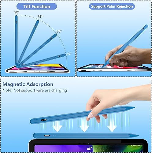 Miniatura 7 de Lápiz táctil para iPad 2018-2025 con rechazo de palma, carga más rápida, sensibilidad de inclinación, lápiz iPad compatible con A1610th9th8th7th6th,