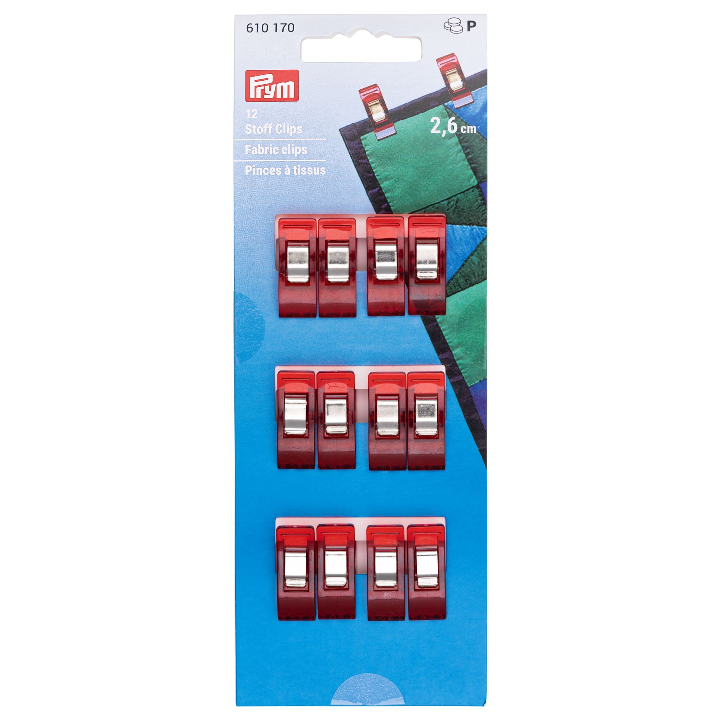 Prym 610170 Fabric Clips 2.6 cm, Red, 2,6 cm
