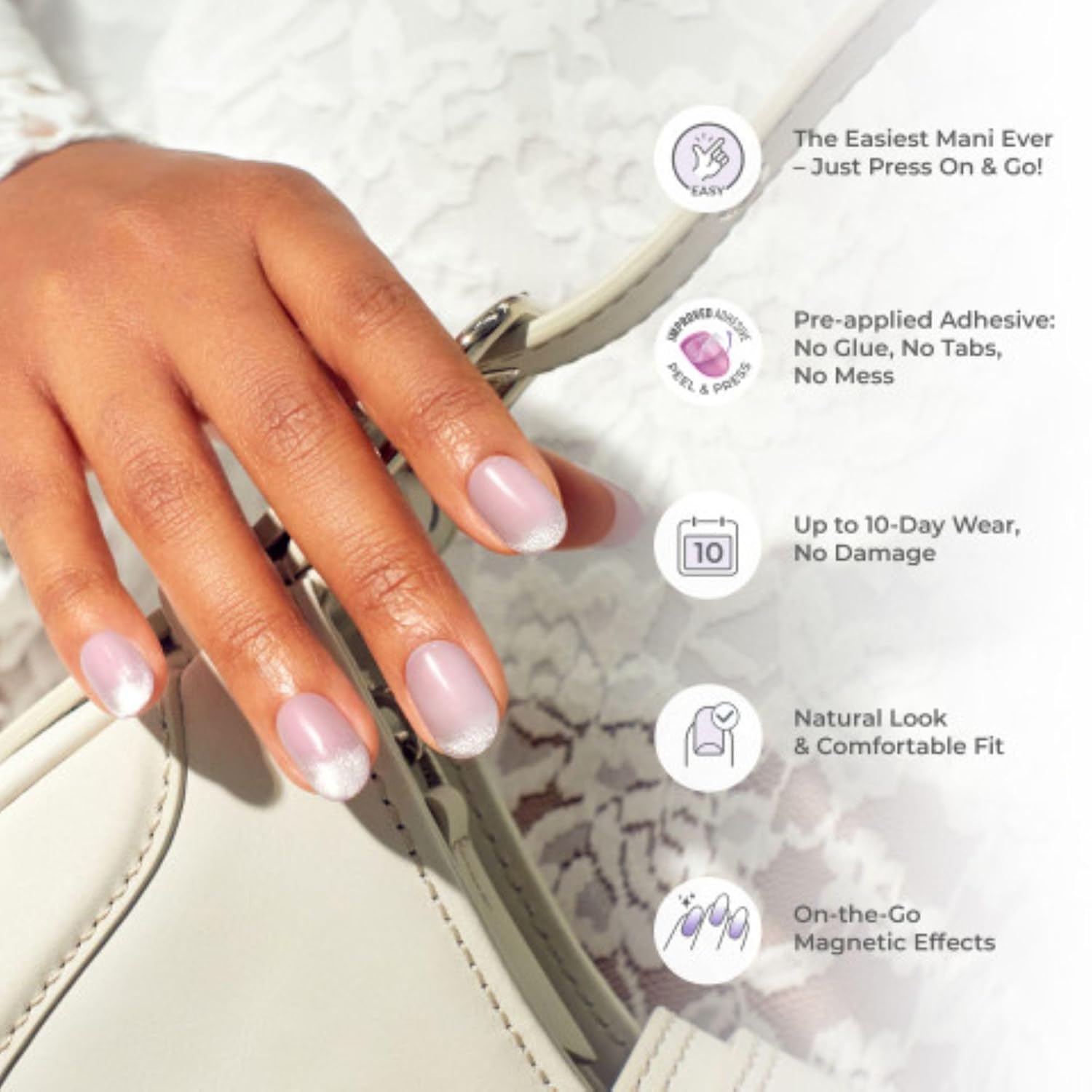 Kiss Impress No Glue Mani Press On Nails, ColorFX, 'Diamond Drip', Pink, Short Size, Oval Shape, Includes 30 Nails, Prep Pad, Instructions Sheet, 1 Manicure Stick, 1 Mini File