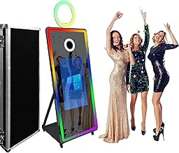 Mirror Photo Booth Selfie Led Frame Portable Touch Screen Magic Mirror Booth Machine for Wedding Party Events (Black, 65"/32" Screen)
