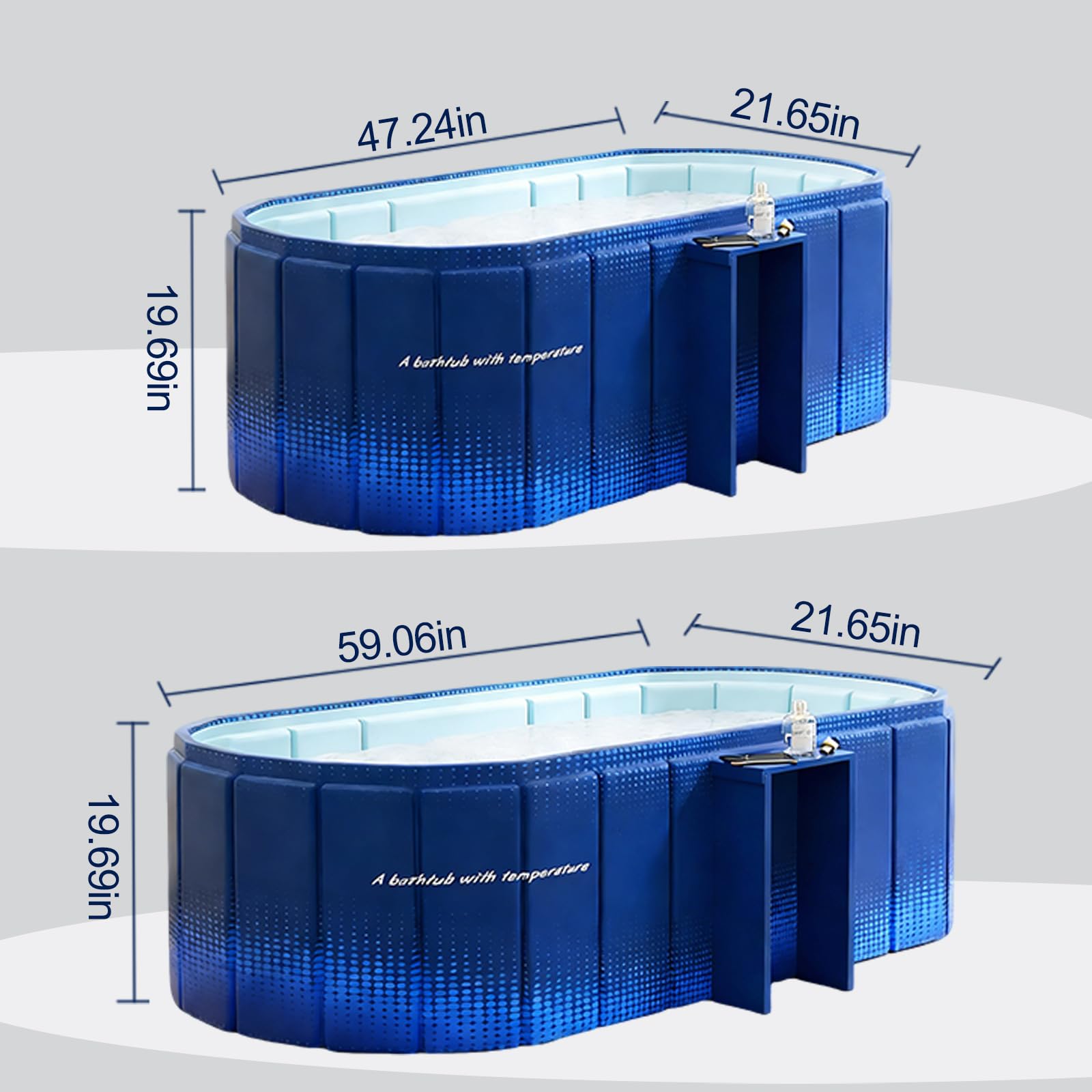 Vasca da bagno portatile da 150 cm con ripiano, vasca pieghevole per 2 persone, vasca da bagno pieghevole senza gonfiaggio per adulti, bagno di ghiaccio e vasca idromassaggio calda 2 in 1 per box