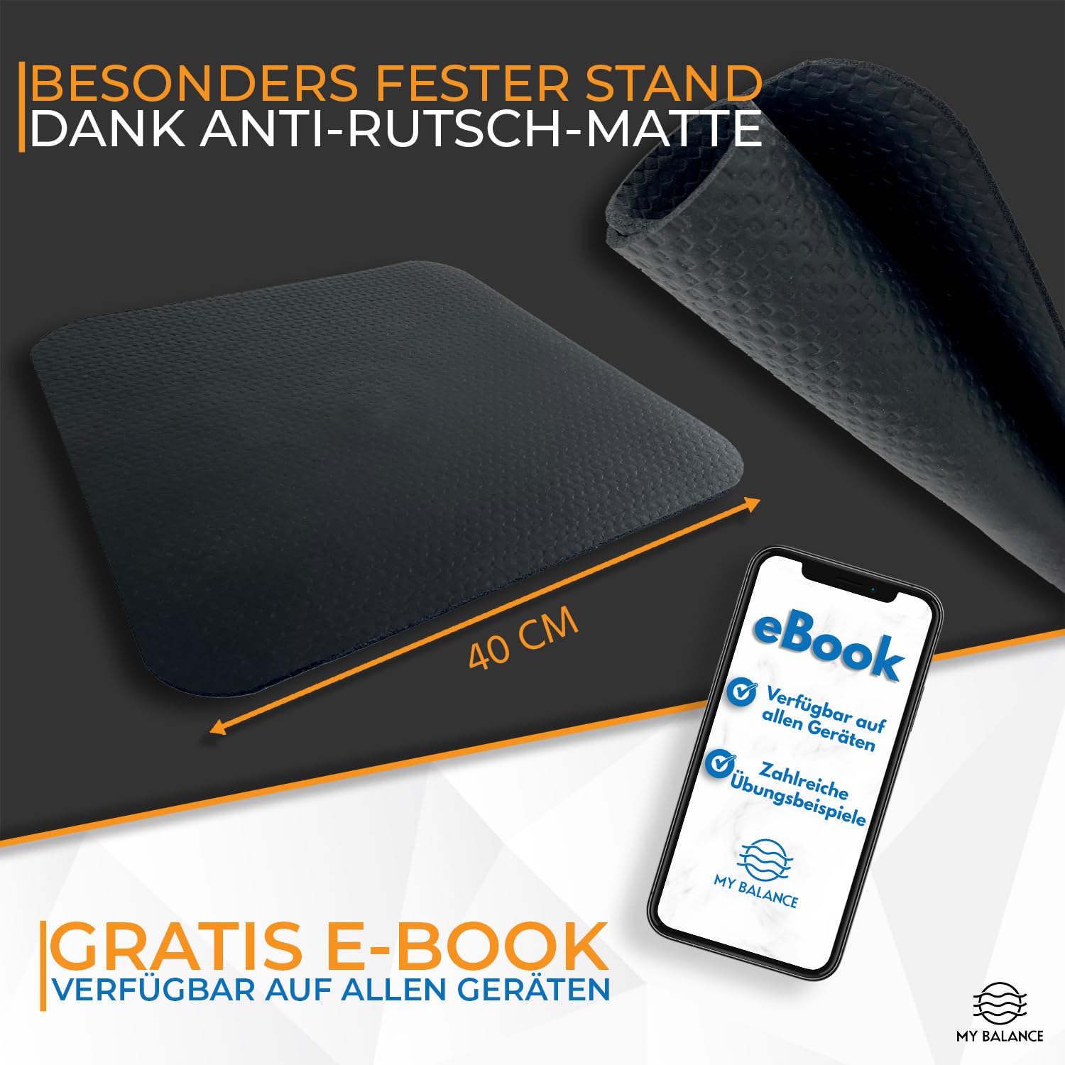 My Balance Premium Balance Board inkl. Antirutschmatte I Hochwertiges Wackelbrett mit E-Book I Stärkt deine Balance I Balance Board für bessere Fitness