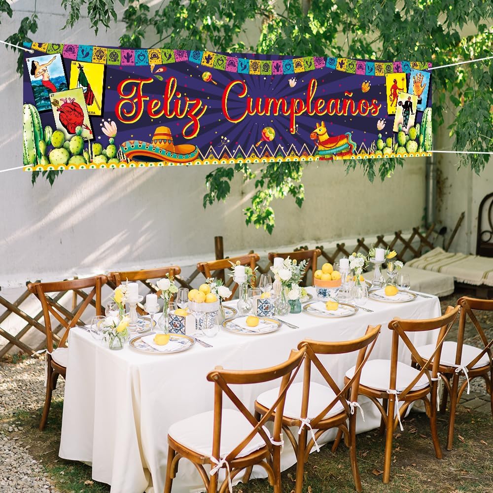 Mexican Cards Theme Birthday Banner 8 X 2 Ft, Bingo Card Fiesta Feliz Cumpleaños Banner, Mexicana Fiesta Party Backdrop, Spanish First Fiesta Birthday Party Yard Sign