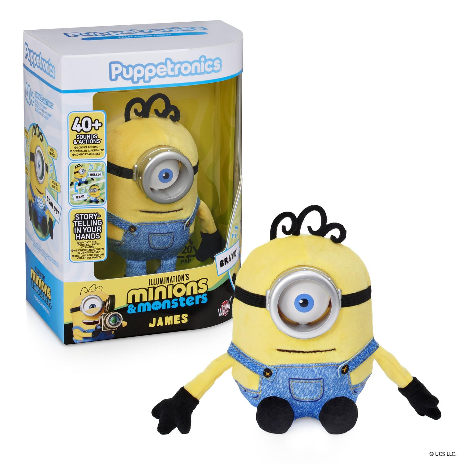 Puppetronic Minions James Interactive Animatronic Doll, Head and Mouth Movement with Touch Sensor, Authentic Sounds and Chatty Tech Technology, Interactive Fun, Famosa (REN00200)