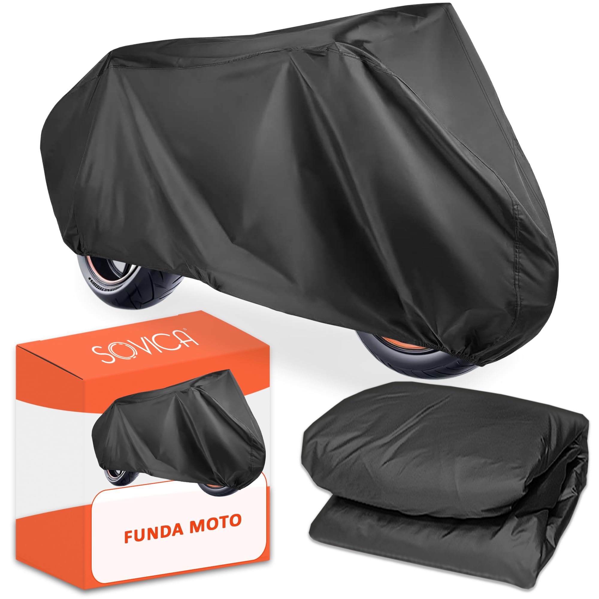 Funda Moto Impermeable Grande 240 x 140 cms Material PEVA Protege Lluvia Polvo Sol Funda para Moto Exterior Impermeable Negra