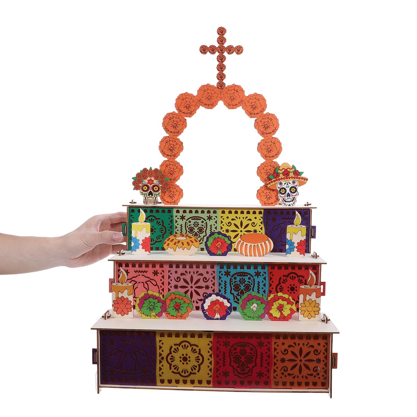 iplusmile Kit de Ofrenda Día de Muertos de Madera de Decoración Tradicional con Calavera de Azúcar y Picado para Recuerdos y Centro de Mesa