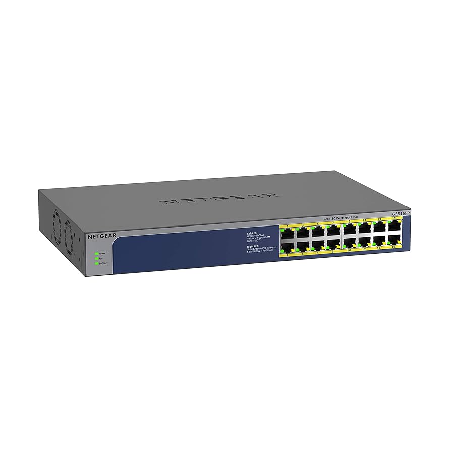 NETGEAR GS516PP 16ポート PoEスイッチングハブ Amazon.com: NETGEAR 16-Port Gigabit Ethernet Unmanaged PoE