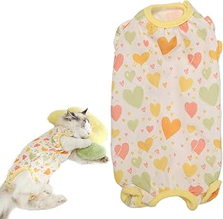 猫 術後服 メス オス猫 服 舐め防止 傷口保護 引っ掻き防止犬 術後服 女の子 男の子犬 介護用品 犬服 春夏猫 ロンパース かわいいハート型猫用術後ウェア猫服 離乳服 ねこの服 ストレス軽減 着脱が容易 抜け毛対策ペット用品(M-胸囲45cm 背丈32cm(推奨体重3.5~5.5kg))