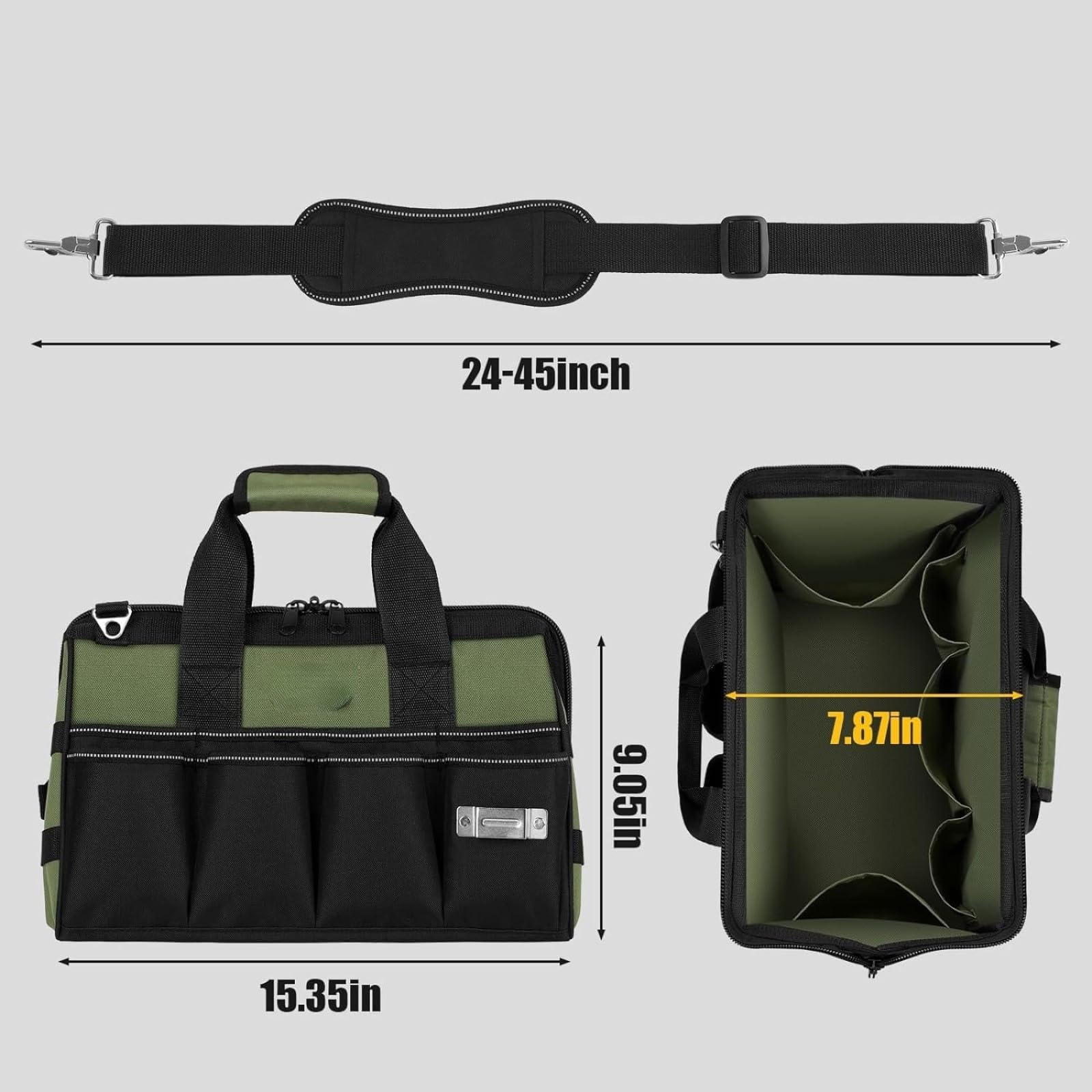 Sacoche Outils,Sac Outils vide,25 Poches Grand Ouverture Robuste Sac à Outils,Organiseur de Rangement,étui de Transport pour Papa,Homme,Mécanicien,électricien,Jardinage(Sac Uniquement)