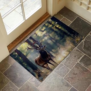 Majestic Deer in Forest Indoor Door Mat for Entryway, 17x29.5 Inch, Woodland Deer Floor Doormat for Home Decor, Non-Slip Rug Mat for Living Room, Kitchen, Bedroom, Gifts for Wildlife Lovers