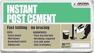 Akona Instant Post Cement - Fast‑Setting Concrete Mix for Fence Posts, Basketball Goals, Deck Supports, Swing Sets & Mailboxes, 10‑Minute Set Time (50 Pounds)