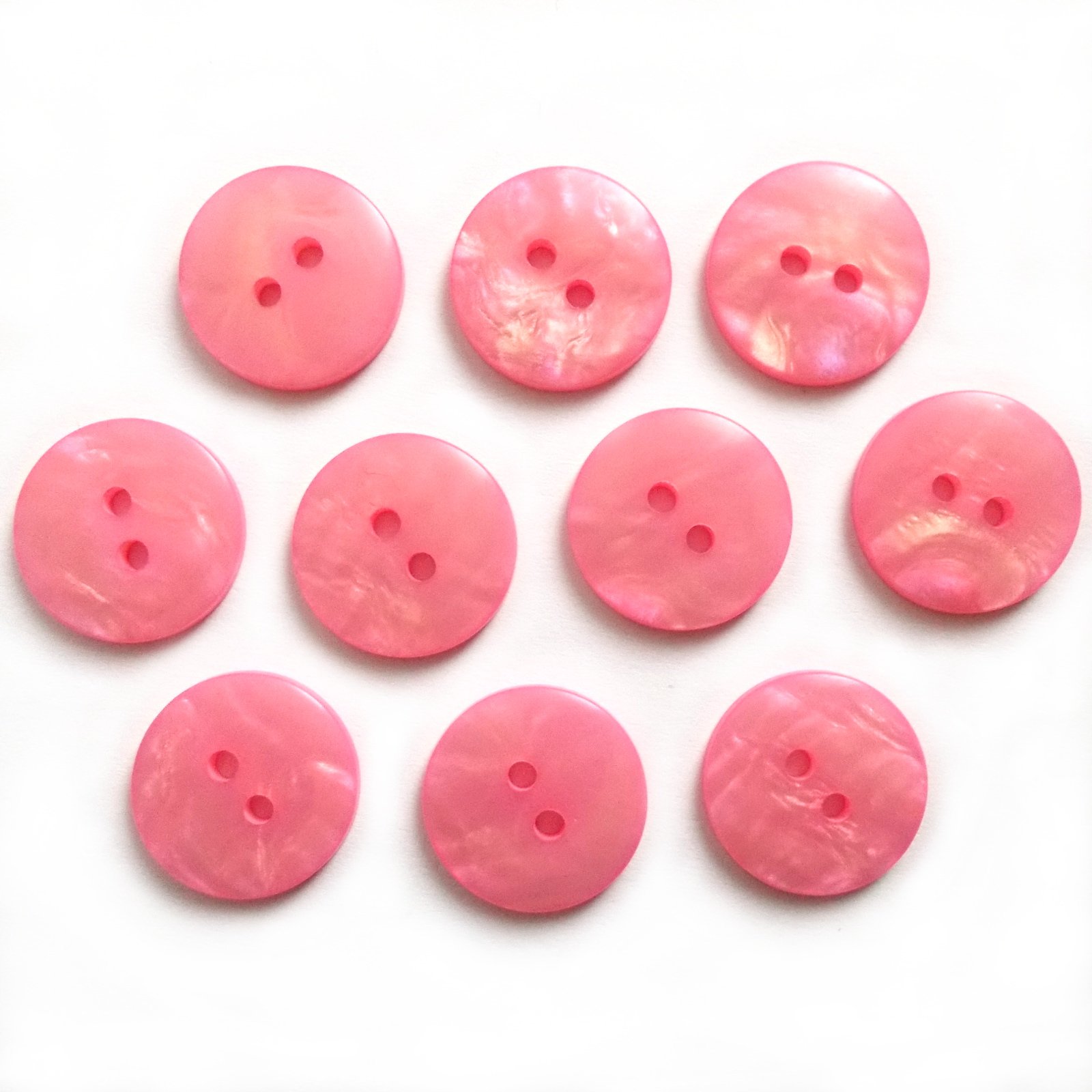 Mother of Pearl Effect Colour Buttons Round 2 Hole Pack of 10 (Pink, 15mm)