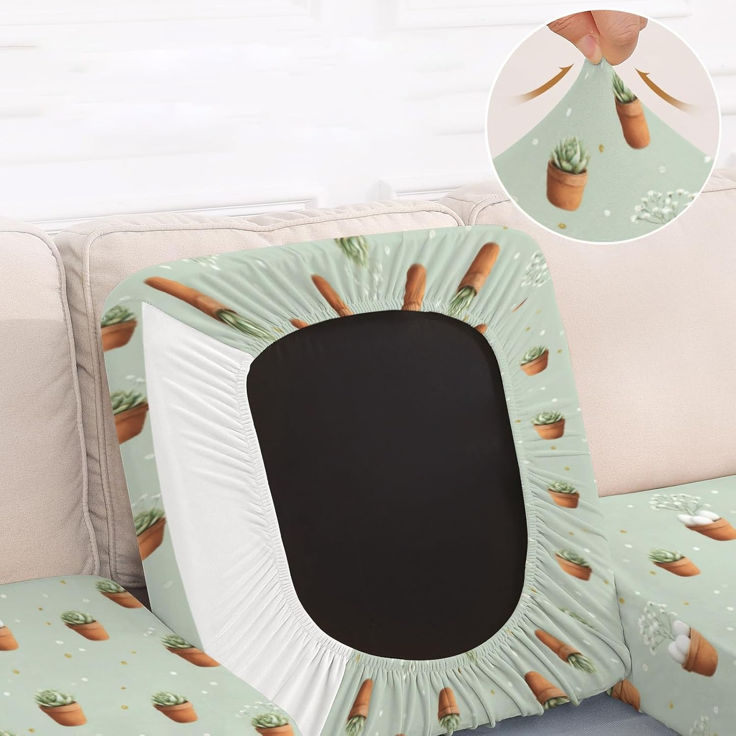 Egg and Succulent Loveseat Covers Couch Covers for 2 Cushion Couch, 2-Piece Stretch Sofa Slipcovers Anti-Slip Washable Furniture Protectors for Dogs Pets