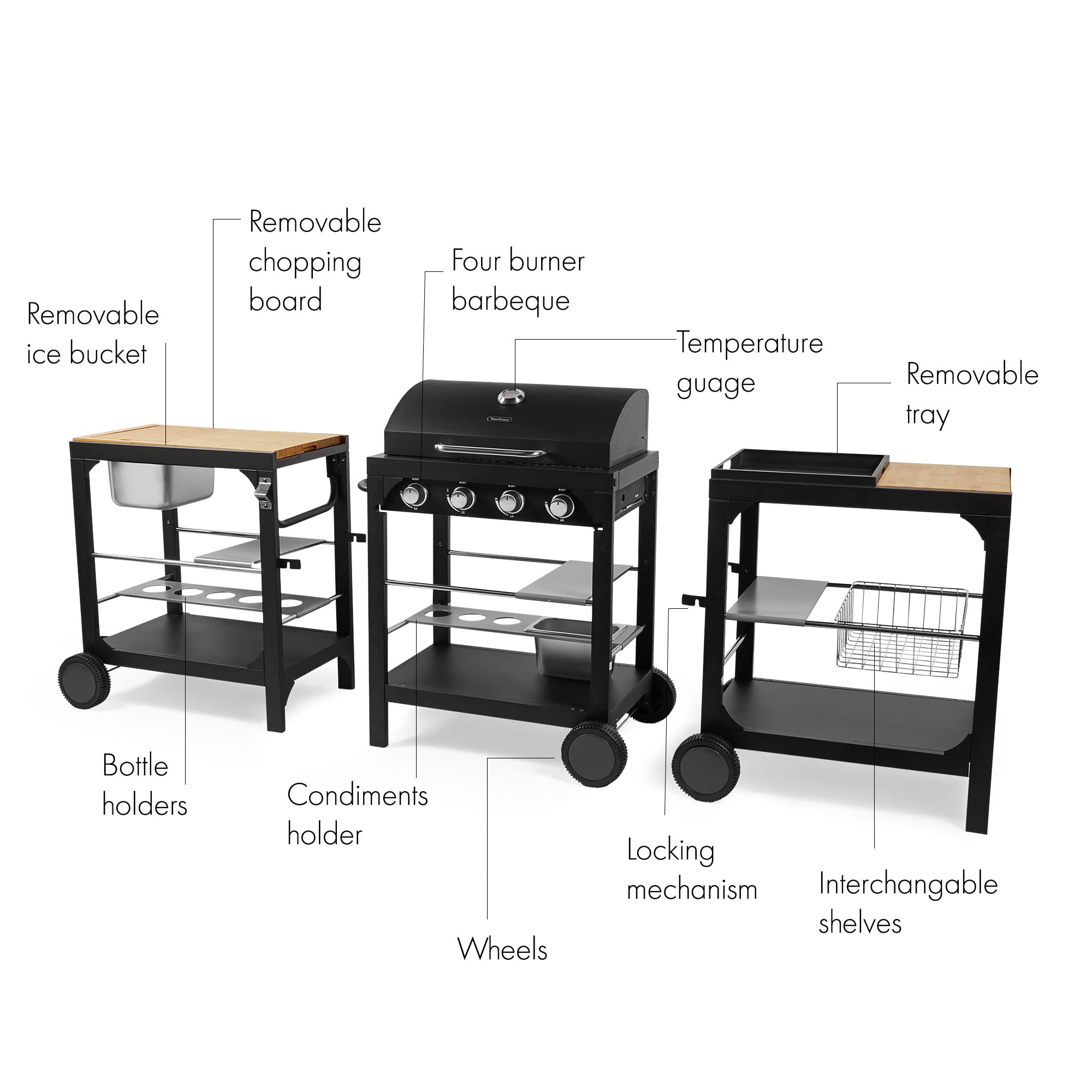 VonHaus Modular Outdoor Kitchen Interlocking Garden Cooking Station with Gas BBQ 4+1 Burner