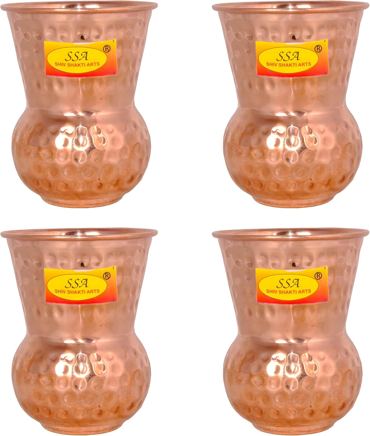 Shiv Shakti Arts® Pure Copper Glass | Tumbler | Designer Matka Glass Use in Hotel, Resturants Drinkware (Hammer Matka Design - Brown, 500 ML) - Set of 4