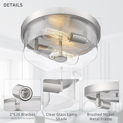 Miniatura 4 de Lámparas de techo industriales de montaje empotrado, 2 luces con vidrio sembrado, iluminación de techo para interiores y exteriores, para porche,