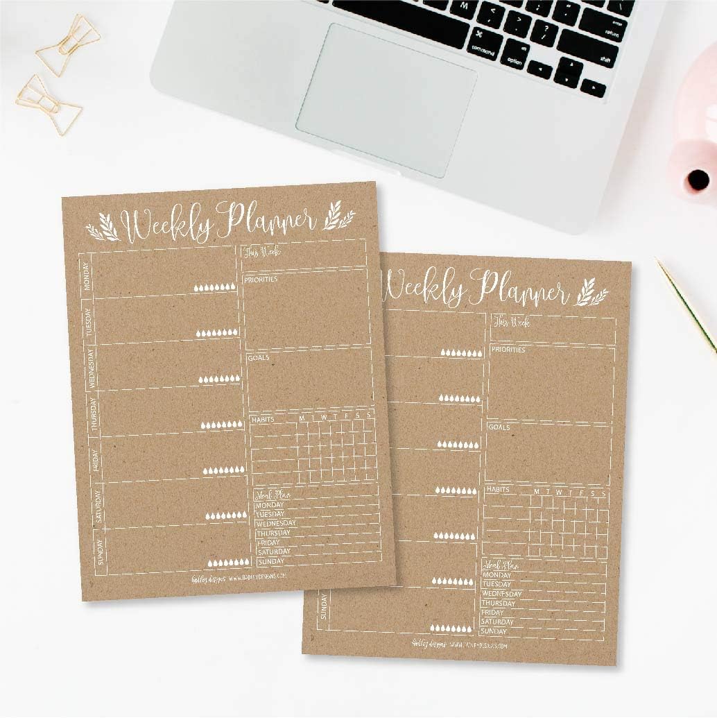 Rustic Undated Weekly Family Calendar Planner Pad, Mom Monthly to Do List Desk Paper Notepad, Week Day Weekend Organizer, Personal Goal Habit Tracker, Kids School Work Productivity, 50 Tear Off Pages : Office Products