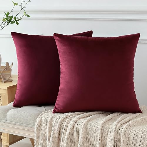 Miniatura 8 de OTOSTAR Juego de 2 fundas de almohada decorativas de terciopelo suave, fundas de cojín cuadradas sólidas para decoración del hogar, fundas de