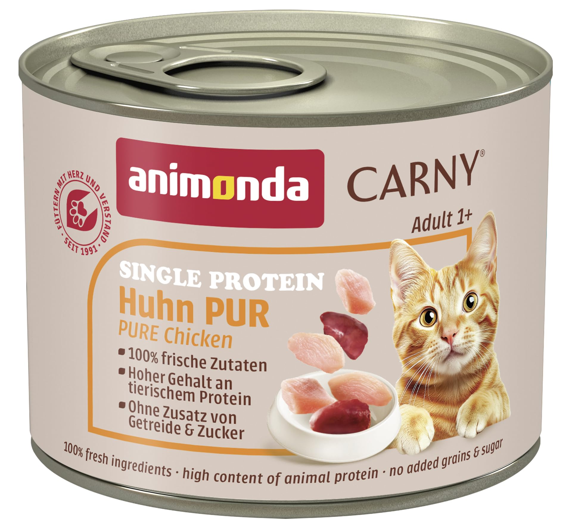 animonda Carny Katzen Nassfutter Single Protein Huhn Pur (6 x 200g), Katzenfutter nass mit nur einer Proteinquelle, Futter für ausgewachsene Katzen mit Hühnerfleisch