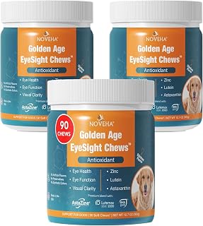 NOVEHA Eye Supplement for Dogs - Vision Support with Lutein + Vitamin C & Astaxanthin Antioxidants - Dog Vitamins for Eyes + Fish Oil for Omega 3 EPA - Made in USA - 90 Soft Chews (3 Pack)