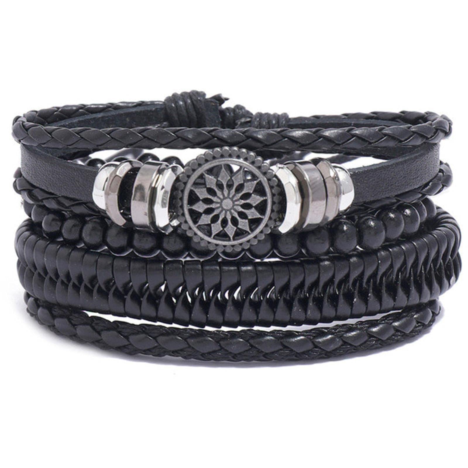 LYGXWJFC Männer Armbänder Vintage Multilayer Leder Geflecht Armbänder Armreifen Handgemachte Seil Wrap Armbänder Männliche Geschenk Schmuck