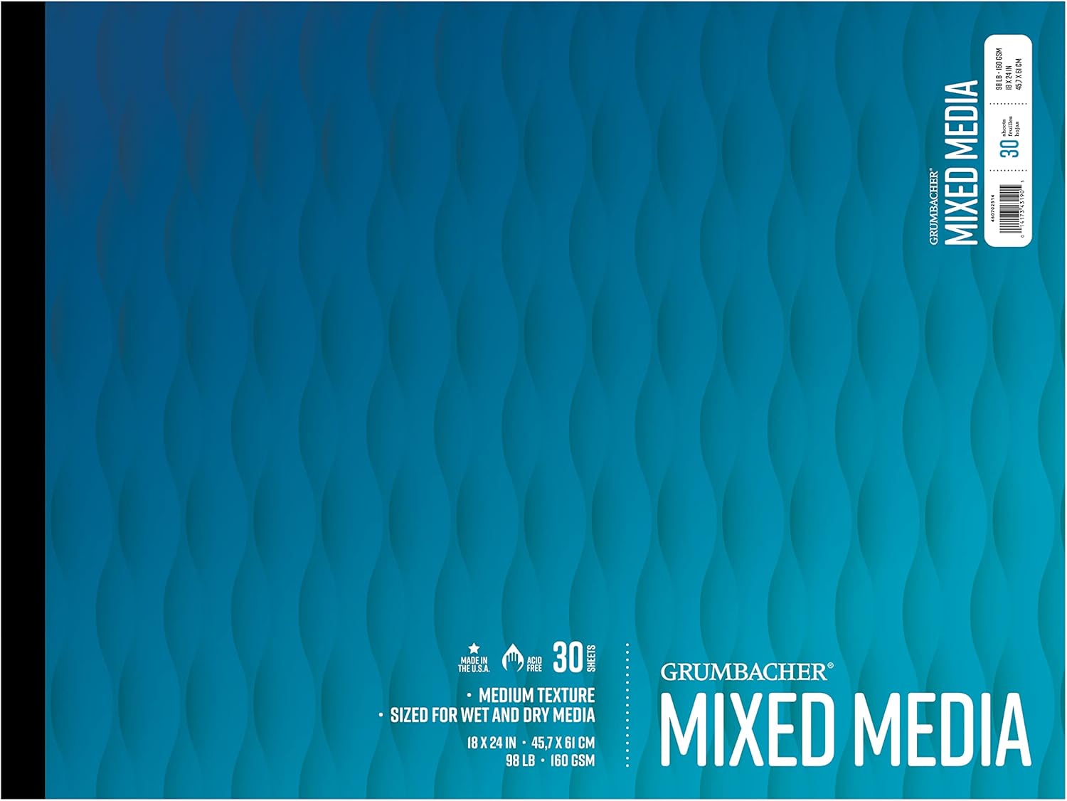 Grumbacher 18" x 24" Mixed Media Paper Pad, 98 lb. / 160 GSM, Tape-Bound, 30 Sheets/Pad, 1 Each