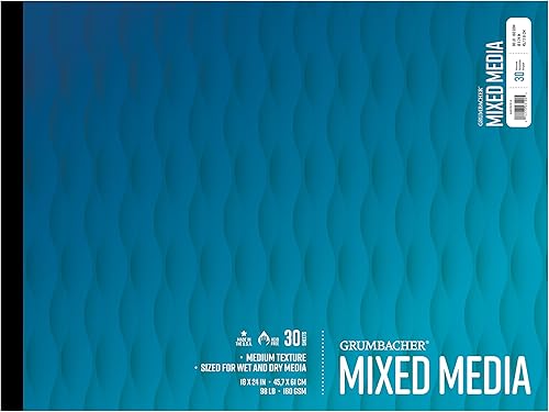 Grumbacher Bloc de papel mixto de 18 x 24 pulgadas, 98 libras160 GSM, encuadernado con cinta, 30 hojasbloc, 1 cada uno