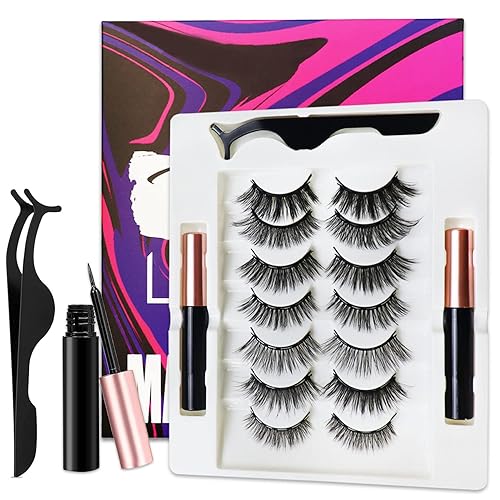 Waysear 7 pares de pestañas magnéticas con delineador de ojos magnético pestañas magnéticas de aspecto natural kit de pestañas postizas