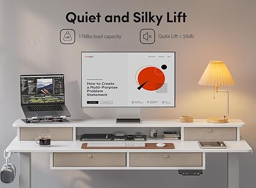 Miniatura 7 de BANTI Escritorio eléctrico de pie ajustable en altura con 4 cajones, mesa de 48 x 24 pulgadas con estante de almacenamiento, escritorio de pie para