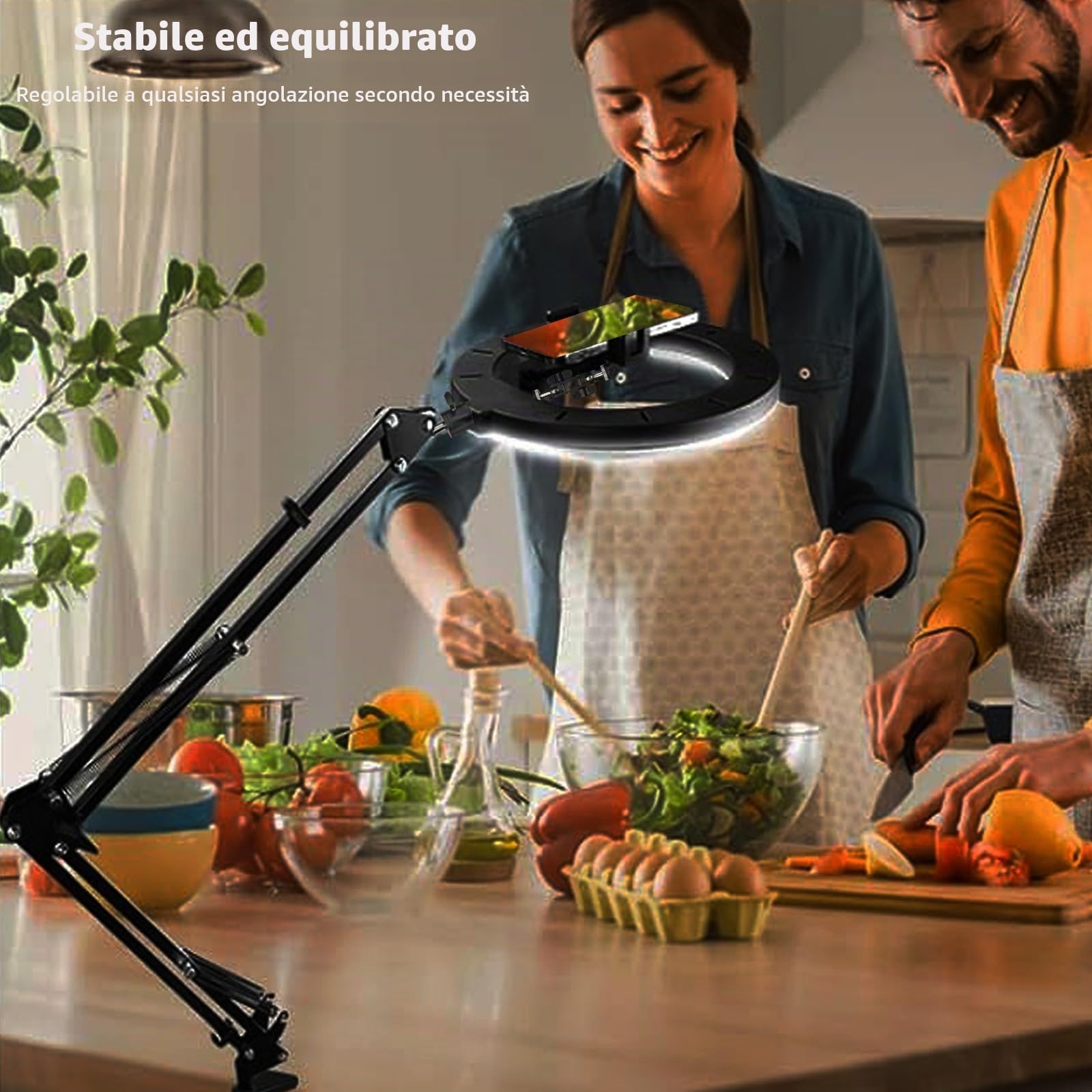 10'' Ring Light con Supporto per Telefono Con Due Basi, Luce ad Anello con Regolabile Supporto Cellulare, Ring Light professionale Dimmerabile per Video/TikTok/YouTube(Senza Telecomando)