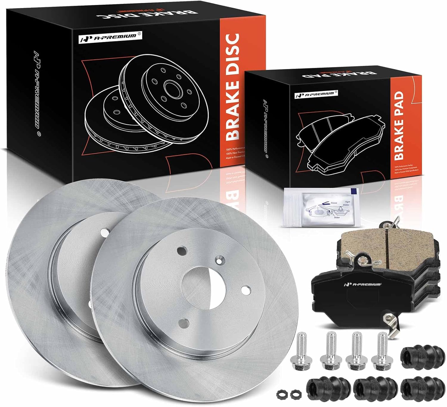 A-Premium 11.06 in (279.8 mm) Front Solid Disc Brake Rotors + Ceramic Pads Kit Compatible with Select Smart Models - Fortwo 2008-2015, 6-PC Set