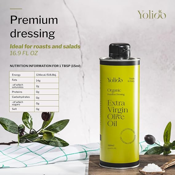 Organic Extra Virgin Olive Oil 500ml, Italian High Polyphenol Cold Pressed