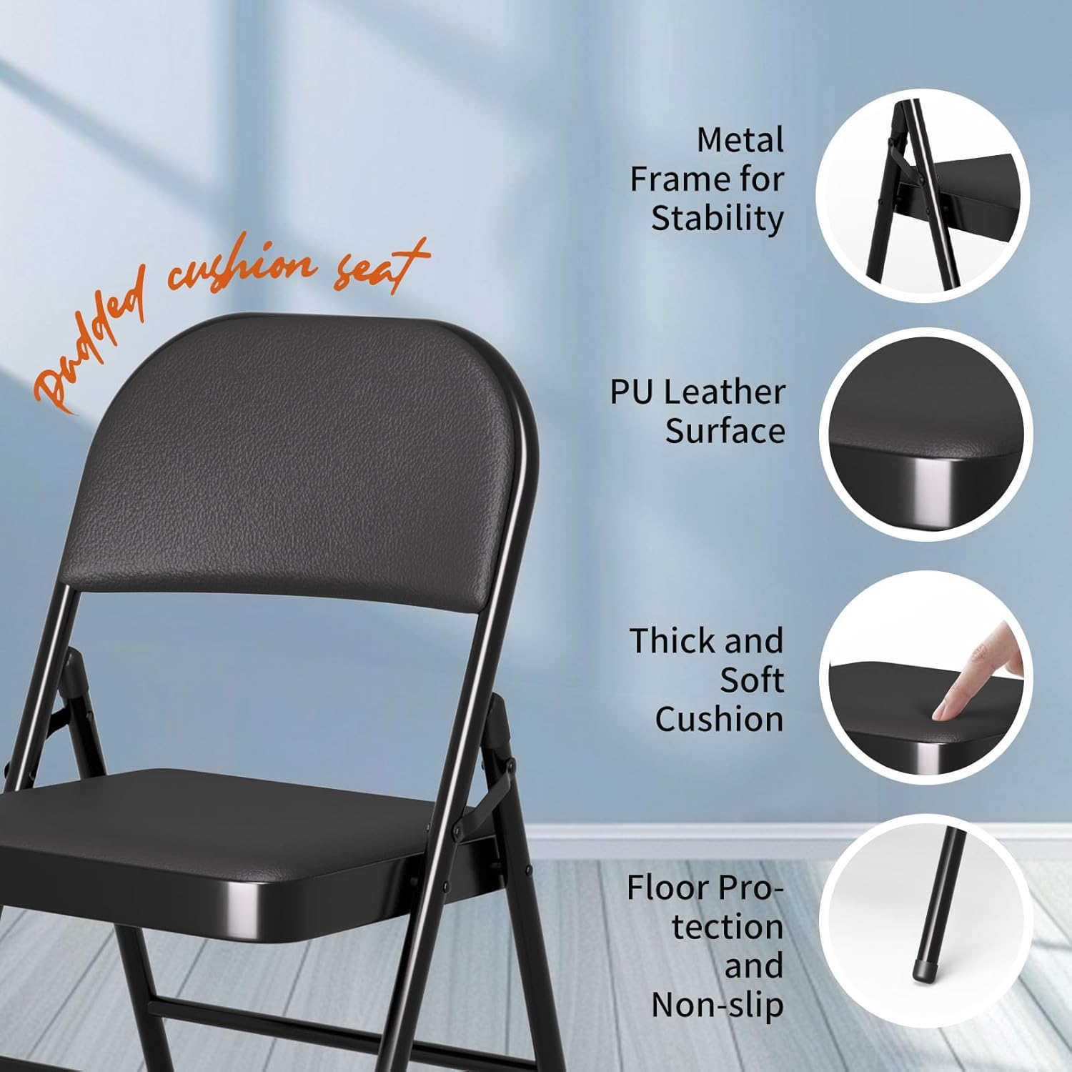 Set of 10 Folding Chairs with Cushion, No Assembly Wedding Chair, 280 LBS Capacity, Padded Folding Chairs 10 Pack for Banquet, Party, Picnic, Outdoor & Indoor Events, Black