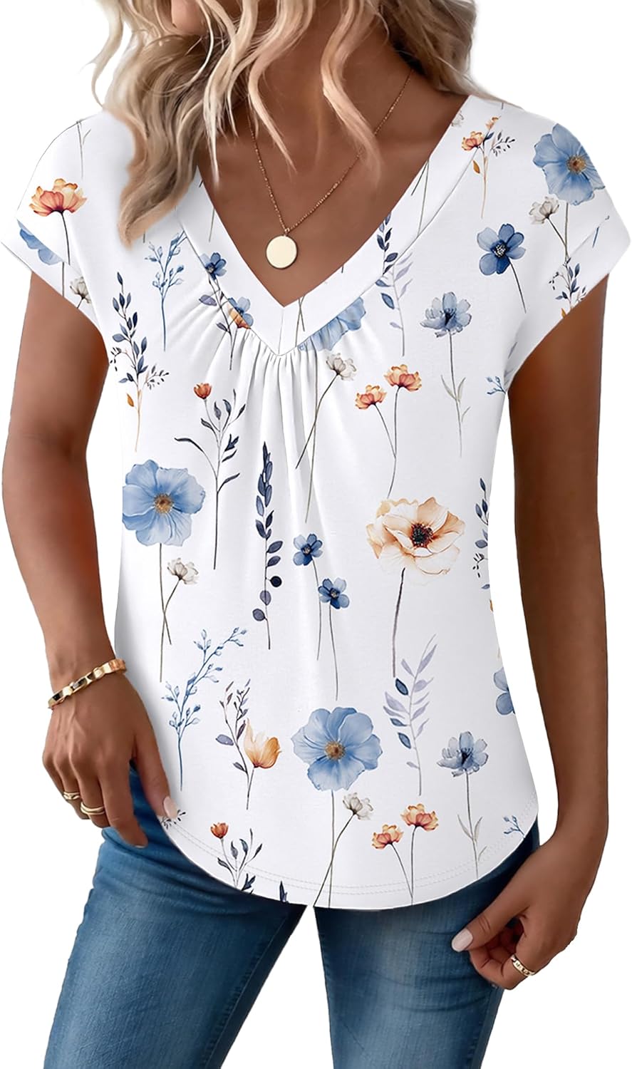 Zeagoo Womens Tops Short Sleeve V Neck Shirts Summer Dressy Casual Business Clothes Work Blouses Fashion Clothing Outfits - Image 4