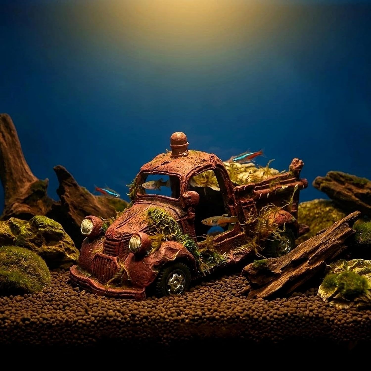 LOGOFUN Aquarium Wreck Car Decoration Simulation Wreck Car Model Resin Wrecks Cars for Fish Tank Aquarium Micro Landscape Decoration