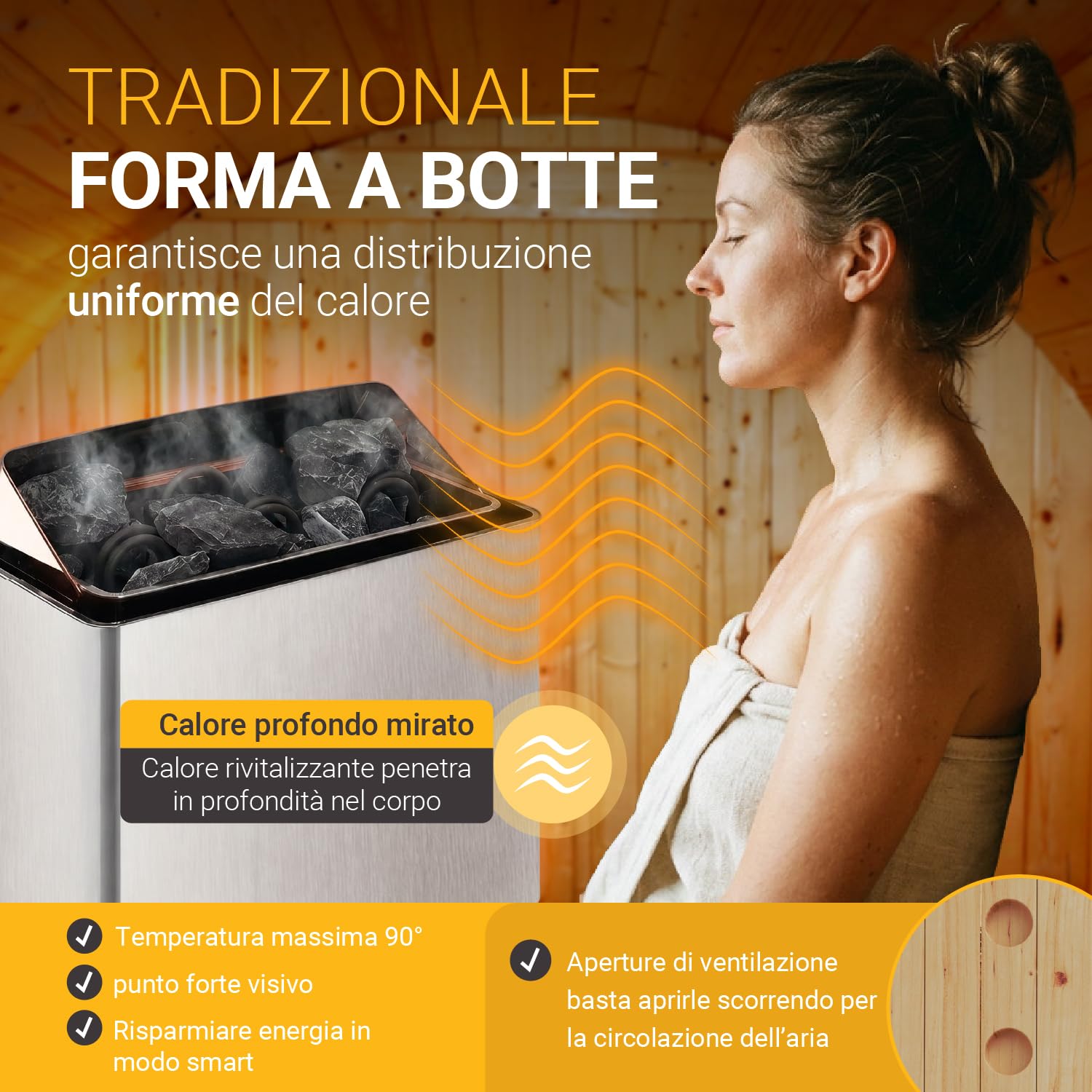 Artsauna Sauna a botte per esterni Spitzbergen 120 per 2 persone – stufa da 3,6 kW, pietre per sauna e accessori – botte per sauna in legno di abete – sauna esterna da giardino